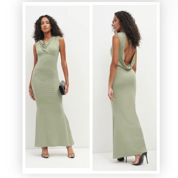 Reformation Seona Sage Artichoke Backless Maxi Dress Large NWT - Picture 2 of 10